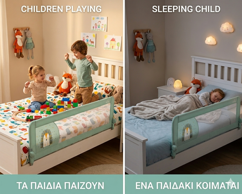 ASALVO Προστατευτικό , Πτυσσόμενο Κάγκελο ασφαλείας Κρεβατιού 2 σε 1 Hedgehog 58x154cm με Ιμάντες Στερέωσης & Τσάντα Μεταφορά - 1