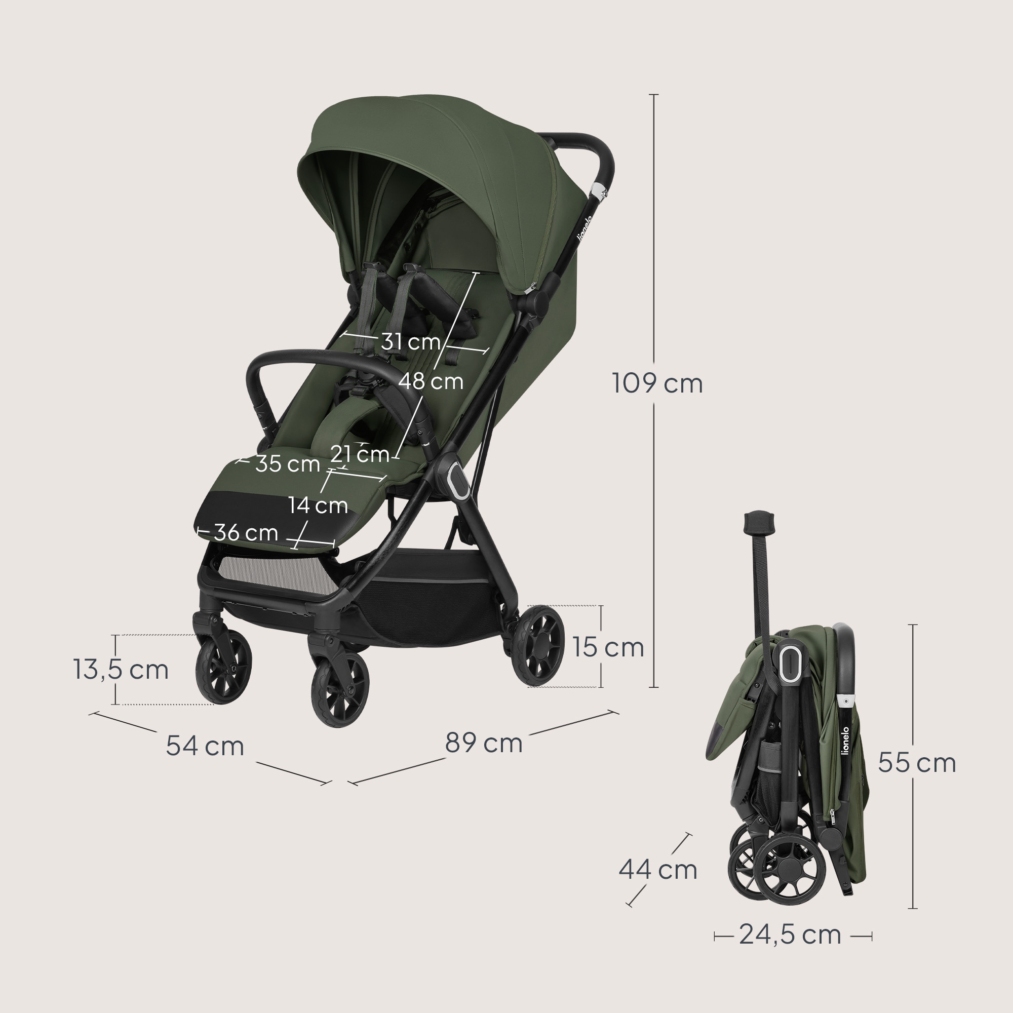 Lionelo Bess Καρότσι Ταξιδίου Έως 22Kg Green Forest