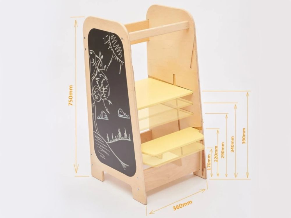Elis Design Montessori Play 5 In 1 Yellow Πολυλειτουργικός Πύργος Εκμάθησης 75Cm