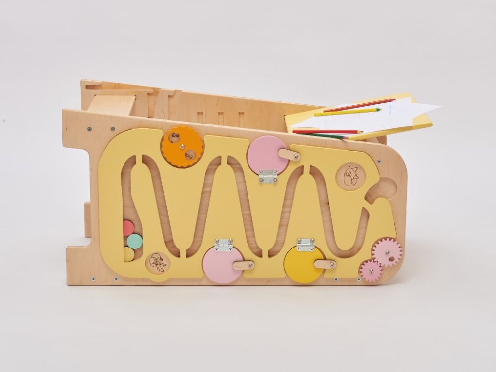 Elis Design Montessori Play 5 In 1 Yellow Πολυλειτουργικός Πύργος Εκμάθησης 75Cm