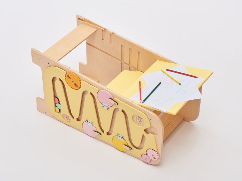 Elis Design Montessori Play 5 In 1 Yellow Πολυλειτουργικός Πύργος Εκμάθησης 75Cm