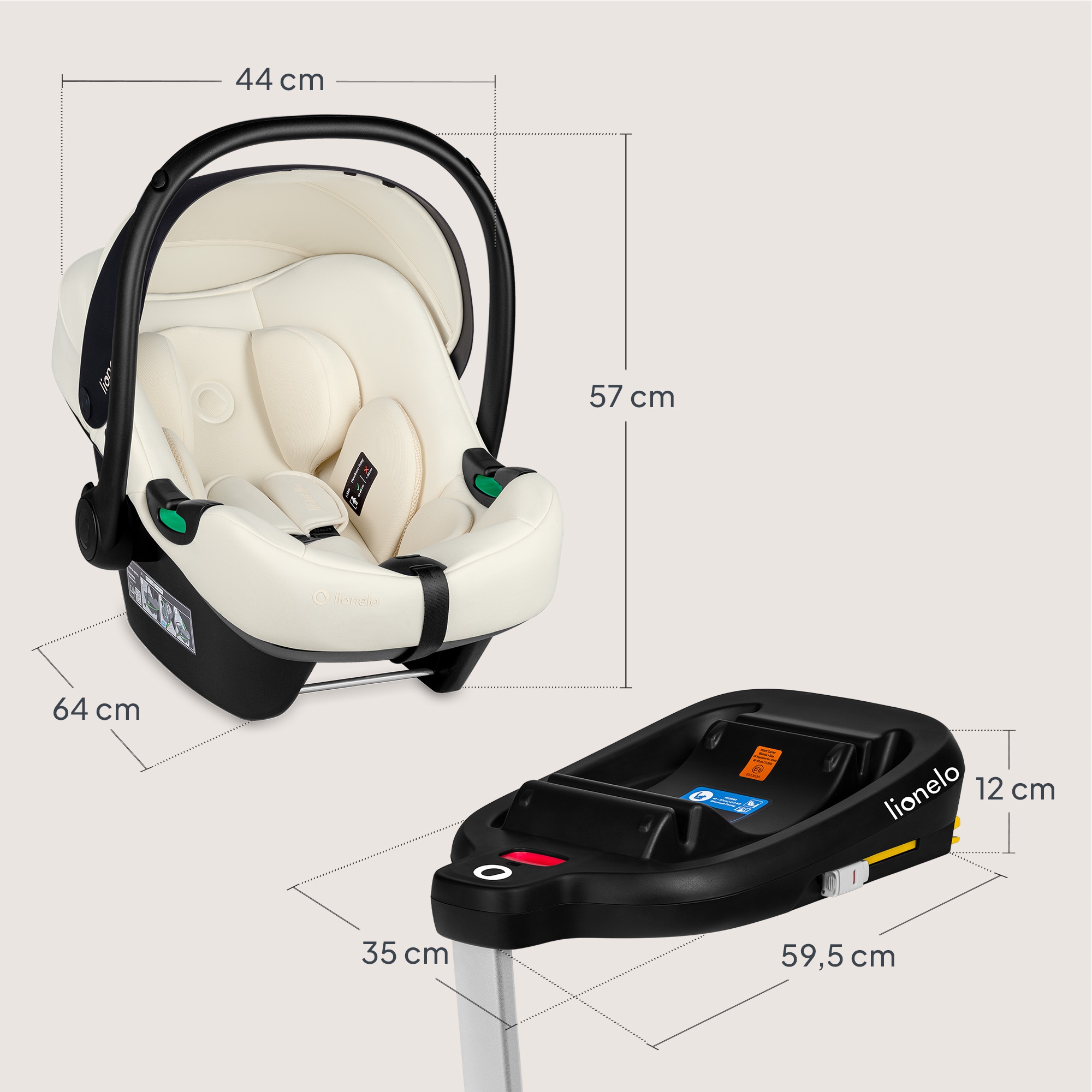 Lionelo Astrid Set Kάθισμα Aυτοκινήτου 40-87Cm I-Size & Βάση Isofix Beige Cream