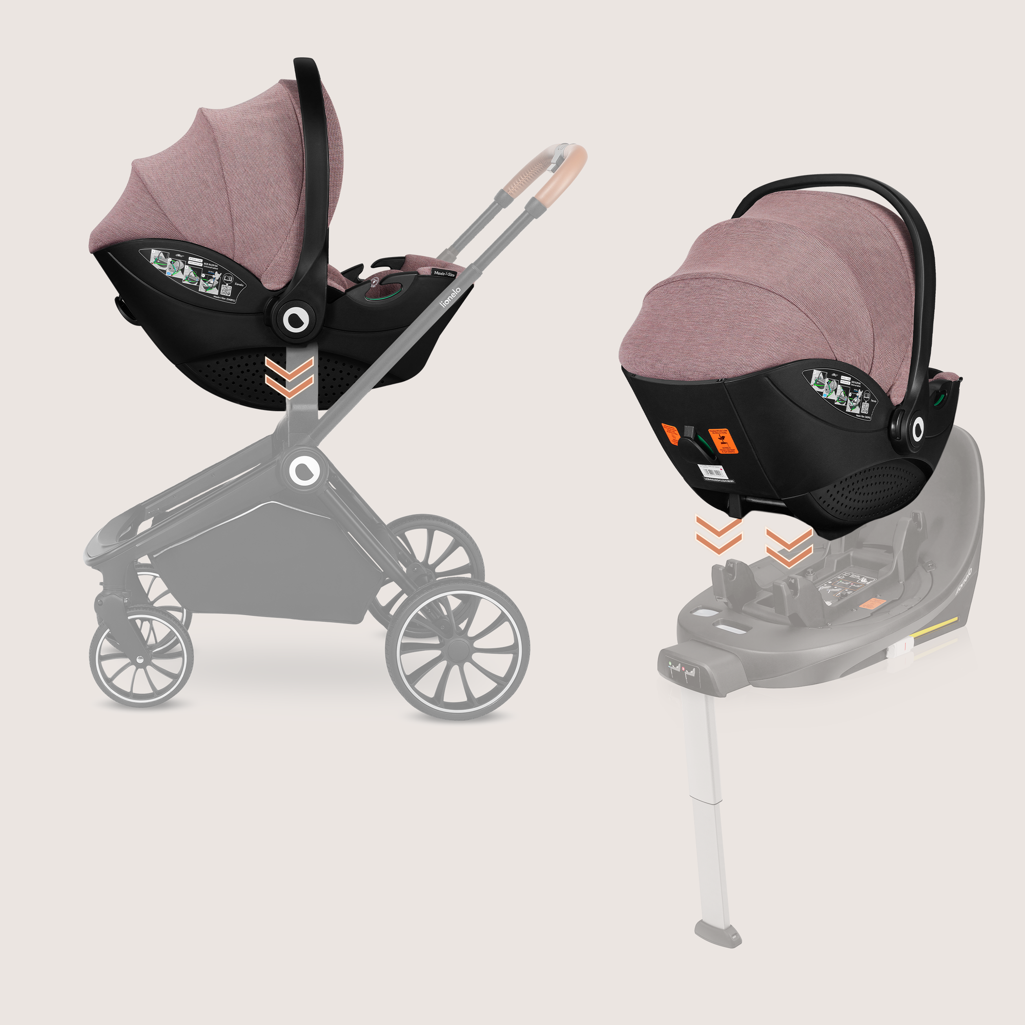 Lionelo Moxie I-Size Set Κάθισμα Αυτοκινήτου 40-87Cm & Περιστρεφόμενη Βάση Isofix Pink Mauve