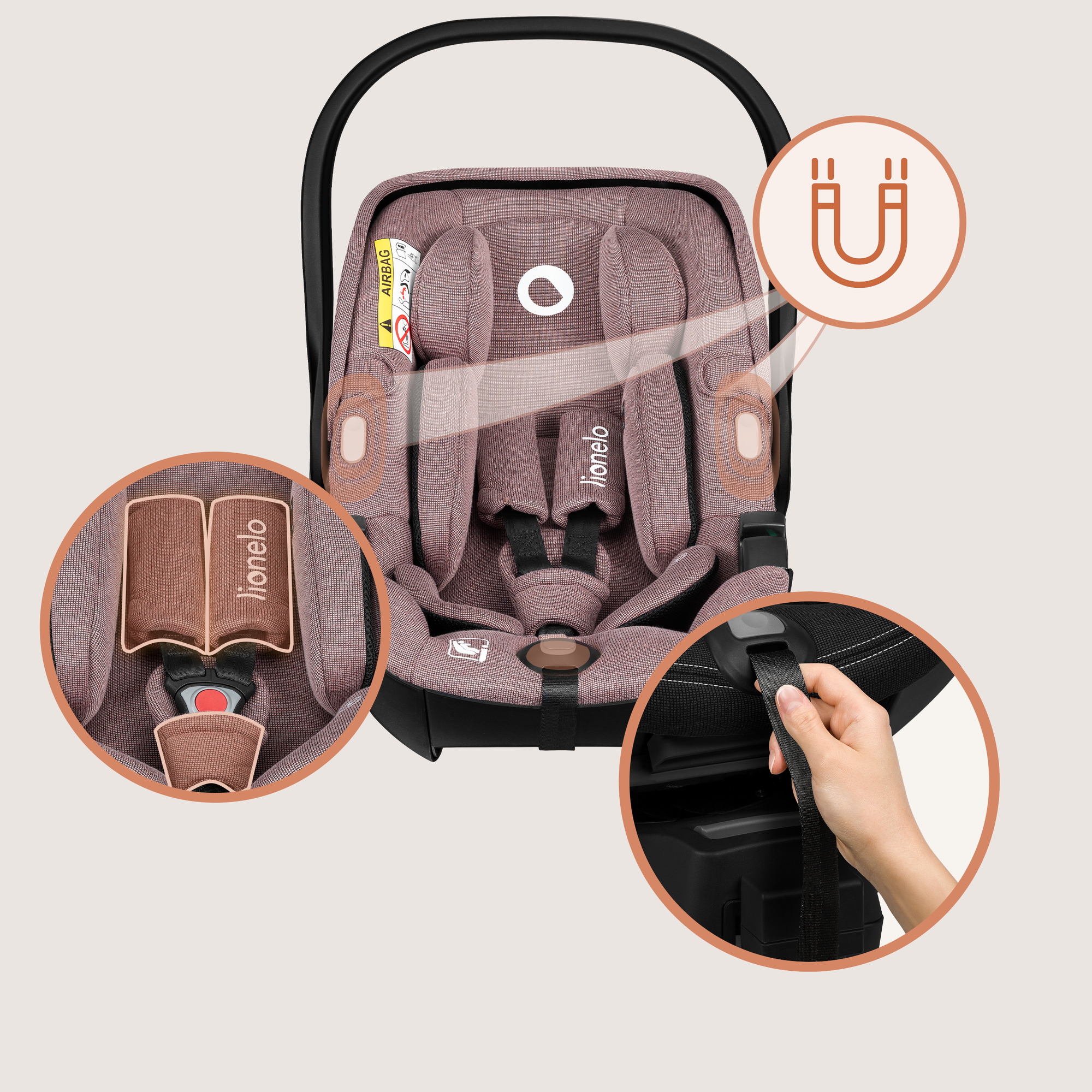 Lionelo Moxie I-Size Set Κάθισμα Αυτοκινήτου 40-87Cm & Περιστρεφόμενη Βάση Isofix Pink Mauve