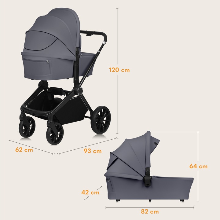Lionelo Mika Plus Καρότσι Βρεφικό 3 Σε 1 Έως 22 Kg Gray Stone