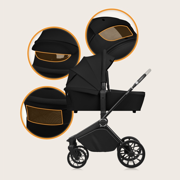 Lionelo Mika Plus Καρότσι Βρεφικό 3 Σε 1 Έως 22 Kg Black Onyx