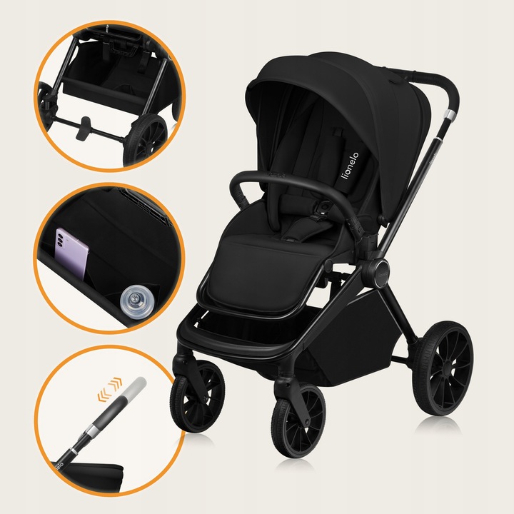 Lionelo Mika Plus Καρότσι Βρεφικό 3 Σε 1 Έως 22 Kg Black Onyx