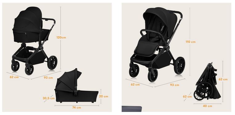 Lionelo Mika Plus Καρότσι Βρεφικό 3 Σε 1 Έως 22 Kg Black Onyx