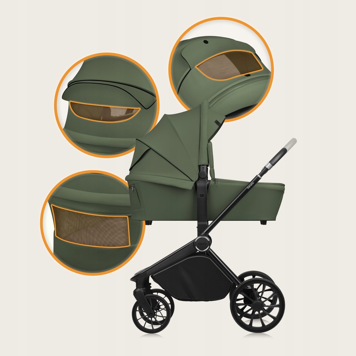 Lionelo Mika Plus Καρότσι Βρεφικό 3 Σε 1 Έως 22 Kg Green Olive