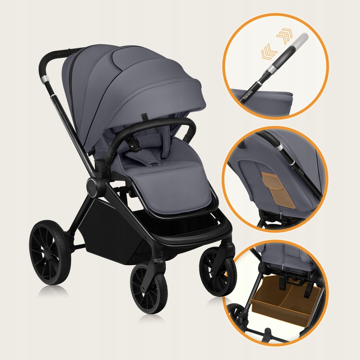 Lionelo Mika Plus Καρότσι Βρεφικό Με Αναστροφή Έως 22 Kg Gray Stone