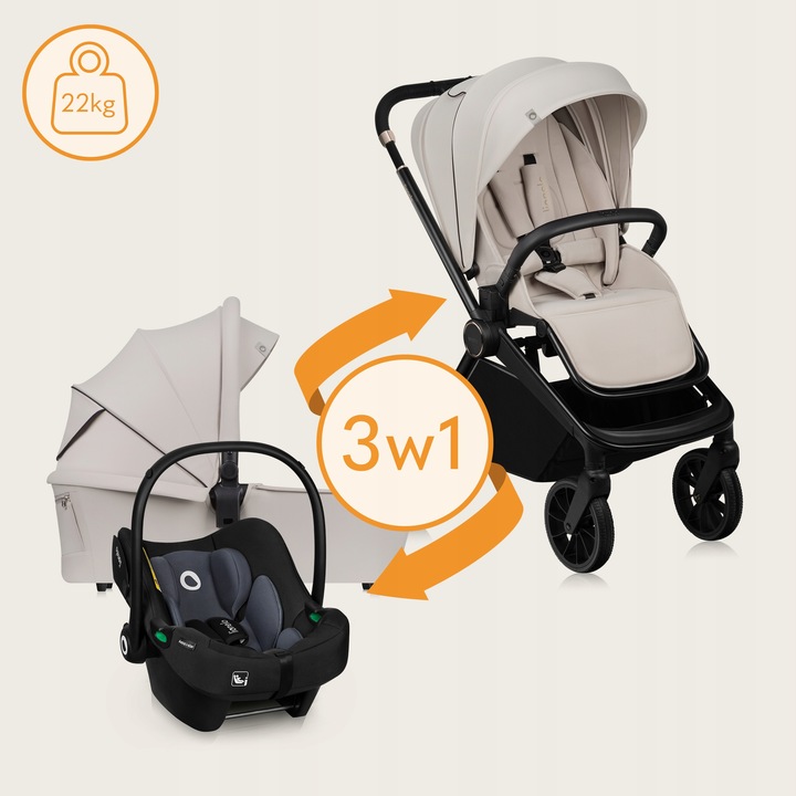 Lionelo Mika Plus Καρότσι Βρεφικό 3 Σε 1 Έως 22 Kg Beige Sand