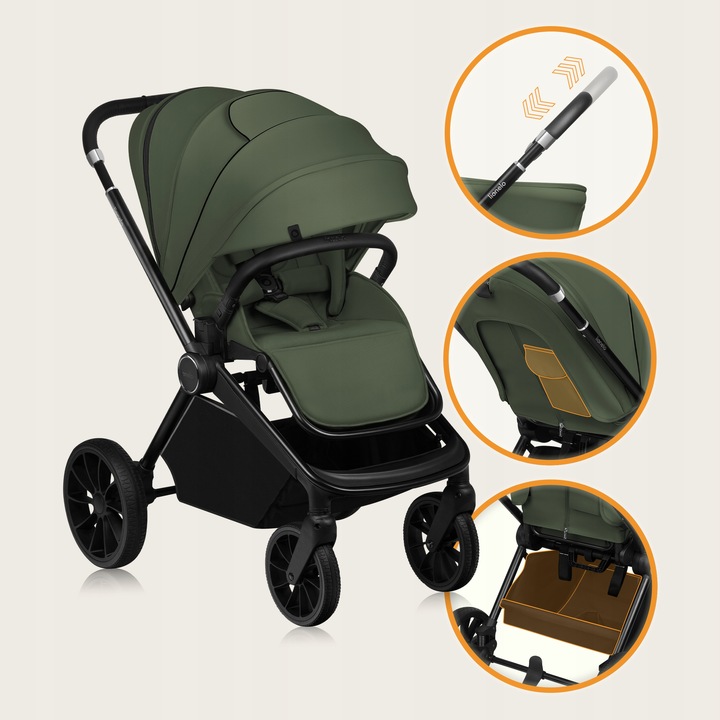 Lionelo Mika Plus Καρότσι Βρεφικό Με Αναστροφή Έως 22 Kg Green Olive