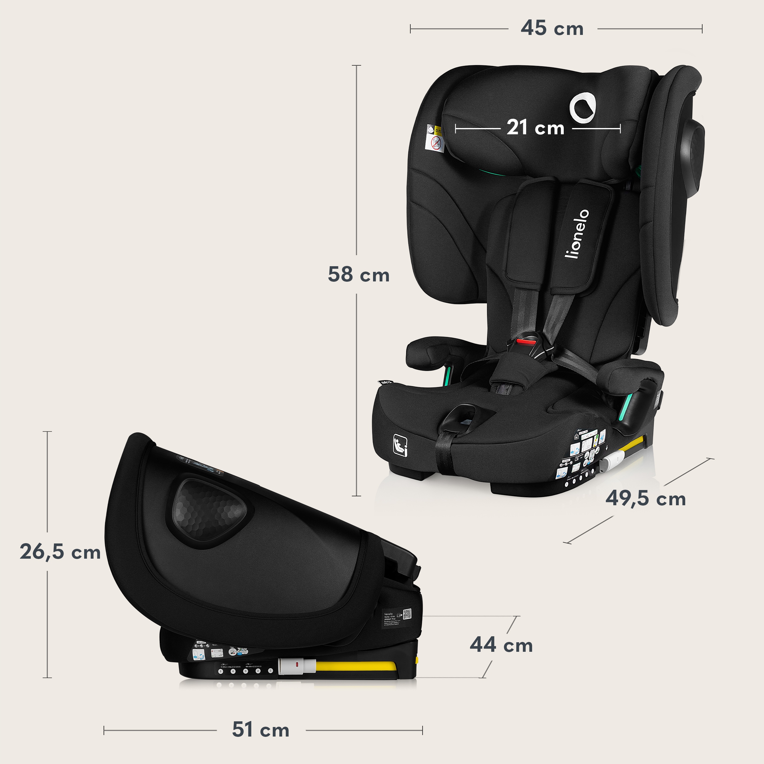 Lionelo Nelly I-Size Isofix Κάθισμα Αυτοκινήτου 76-150Cm/9-36Kg Black Carbon