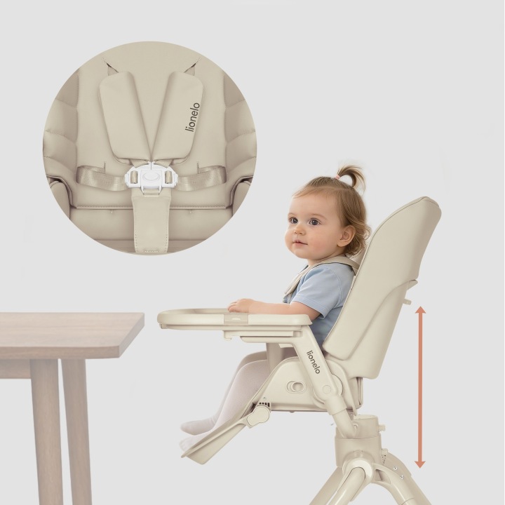 Lionelo Maddie Set Λίκνο-Ρηλάξ & Καρεκλάκι Φαγητού 3 Σε 1 Beige