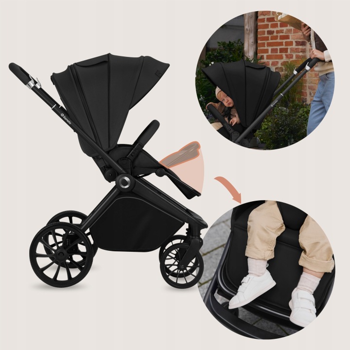 Lionelo Mika Plus Καρότσι Βρεφικό με Αναστροφή έως 22 kg Black Onyx