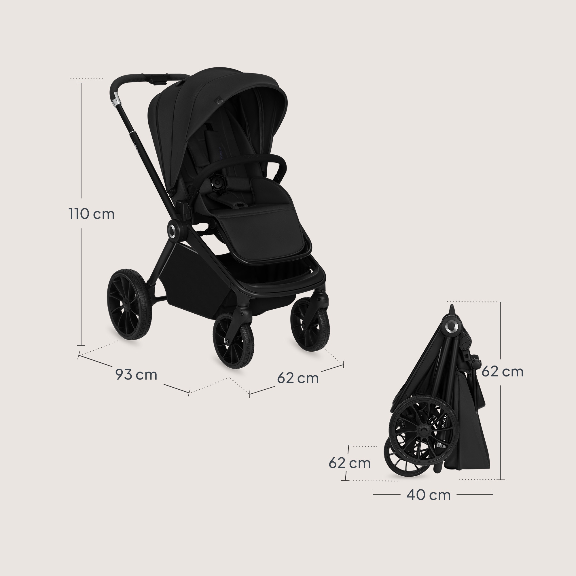 Lionelo Mika Plus Καρότσι Βρεφικό με Αναστροφή έως 22 kg Black Onyx