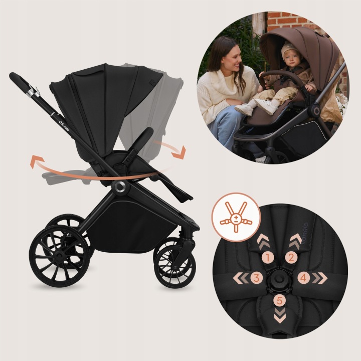 Lionelo Mika Plus Καρότσι Βρεφικό με Αναστροφή έως 22 kg Black Onyx