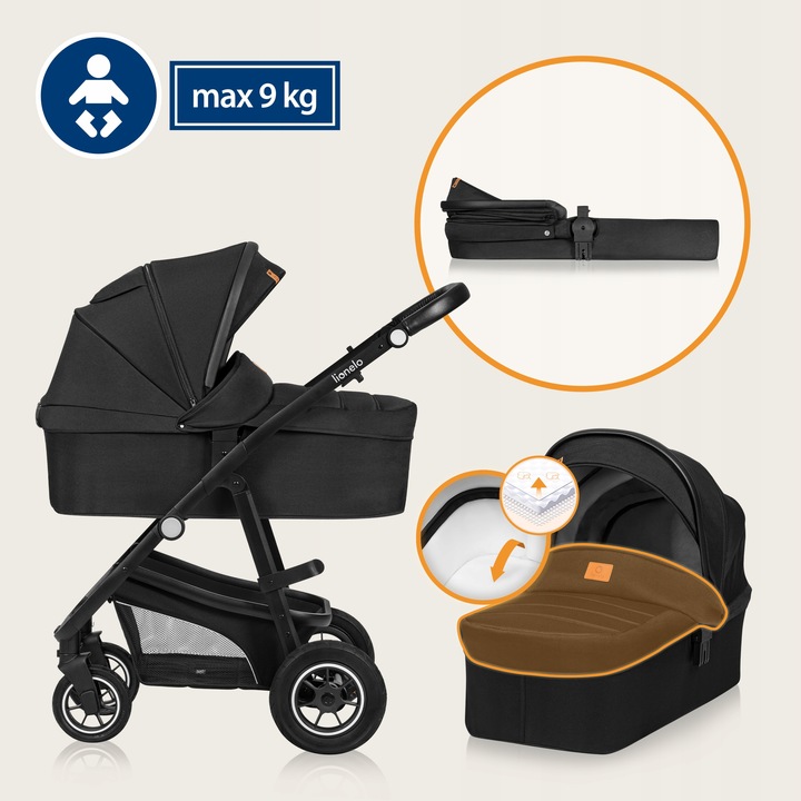 Lionelo Bianka Καρότσι 3 σε 1 έως 22 kg Black Onyx