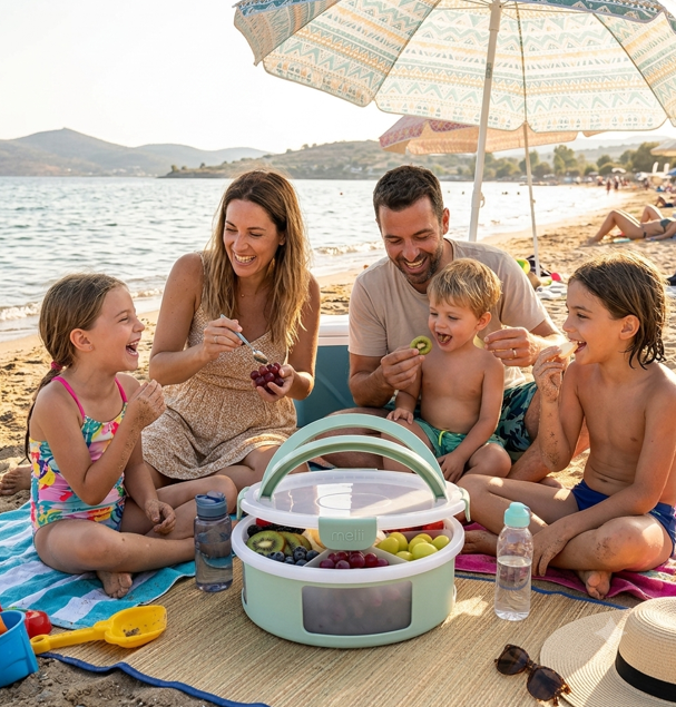 Melii Στρογγυλό Snackle Box 5L με 8 Χωρίσματα Sage – Δοχείο Σνακ & Φαγητού BPA Free - 1