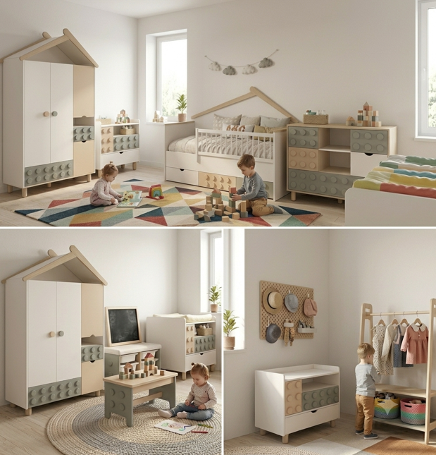 Bebe Stars Τρίφυλλη Ντουλάπα LEGO με LED Φωτισμό & Soft Close - 4