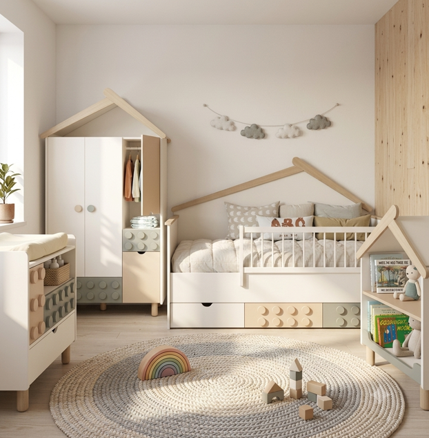 Bebe Stars Montessori Κρεβάτι LEGO 90x200cm με Συρτάρια Αποθήκευσης - 1