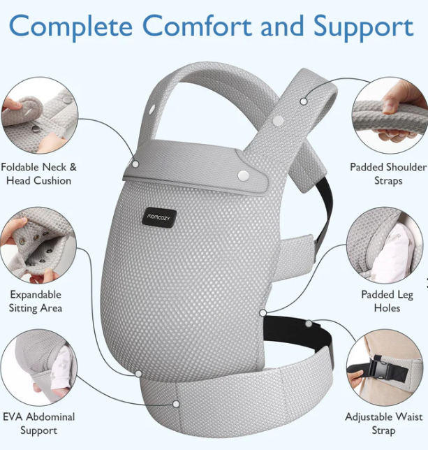 Momcozy PureHug Air Mesh Μάρσιπος Μωρού 3-20kg | Εργονομικός & Αναπνεύσιμος, Grey - 2