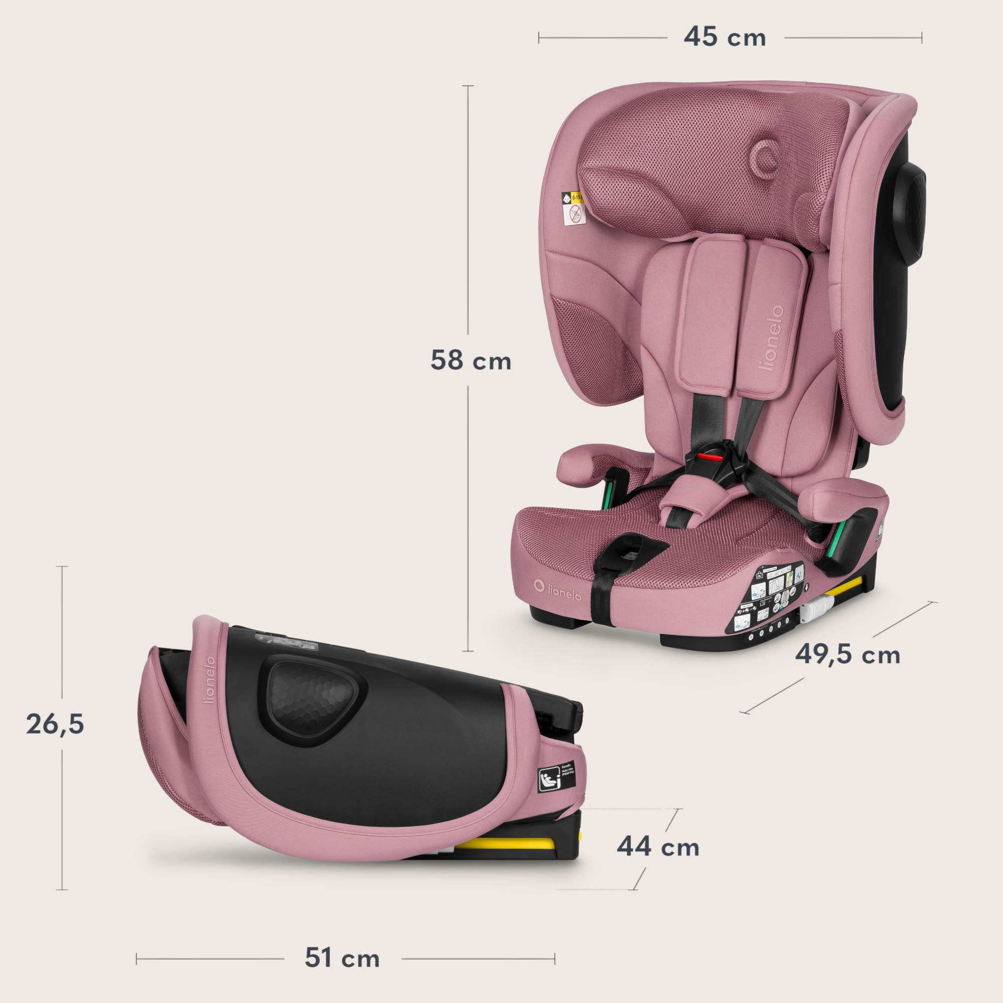 Lionelo Nelly i-Size isofix κάθισμα αυτοκινήτου 76-150cm Pink Mauve