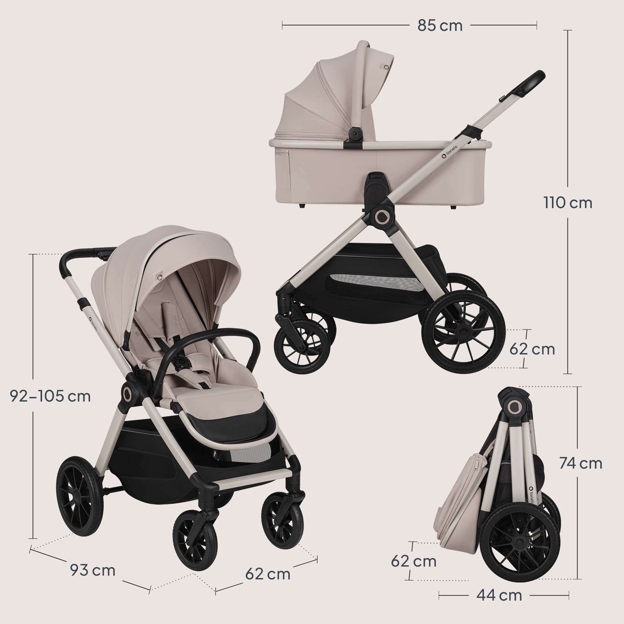 Lionelo Layla 3 σε 1 Καρότσι Βρεφικό έως 22kg Beige Sand